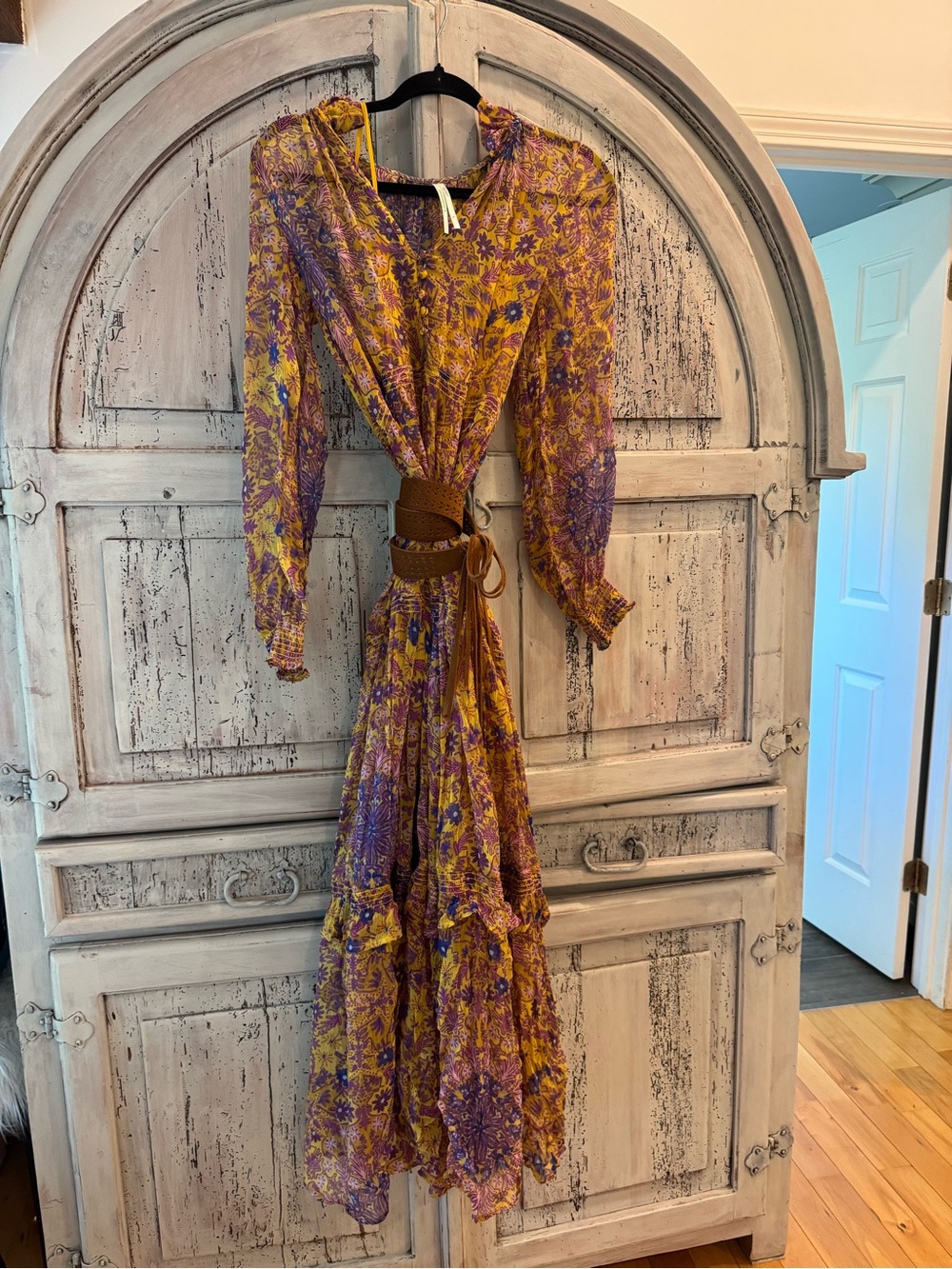 Anthropologie Yellow & Purple Floral Tiered Maxi Dress